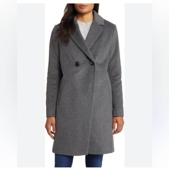 Sam Edelman Charcoal Grey Wool-Blend Double-Breasted Cutaway Coat Size L 85068 - Picture 1 of 14